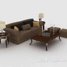 欧式灰棕色组合沙发3d模型下载