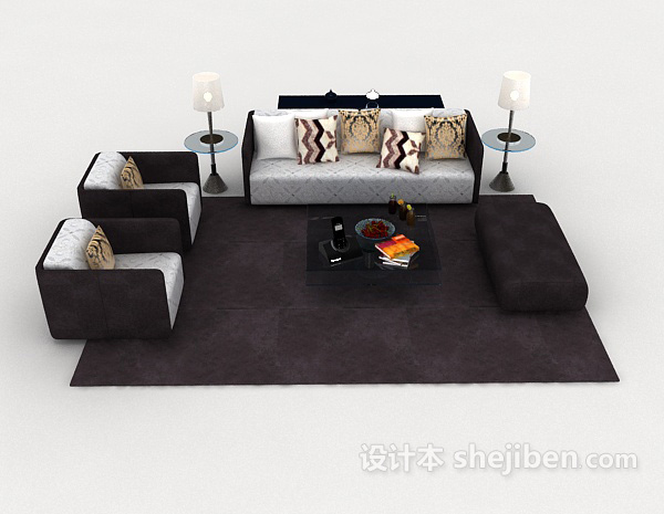 现代风格家居简约黑色组合沙发3d模型下载