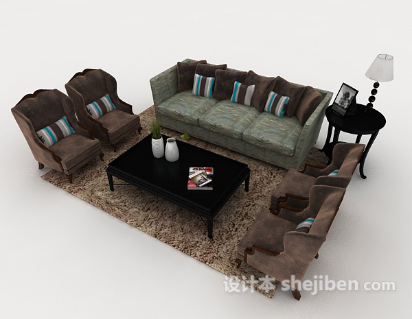 深色系家居组合沙发3d模型下载