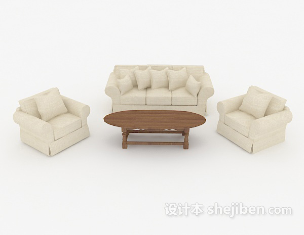 现代风格家居简约米白色组合沙发3d模型下载