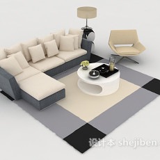 家居米黄色多人沙发3d模型下载