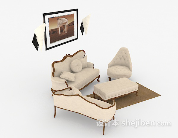 设计本简欧式居家组合沙发3d模型下载