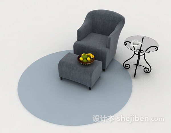 简单灰色单人沙发3d模型下载