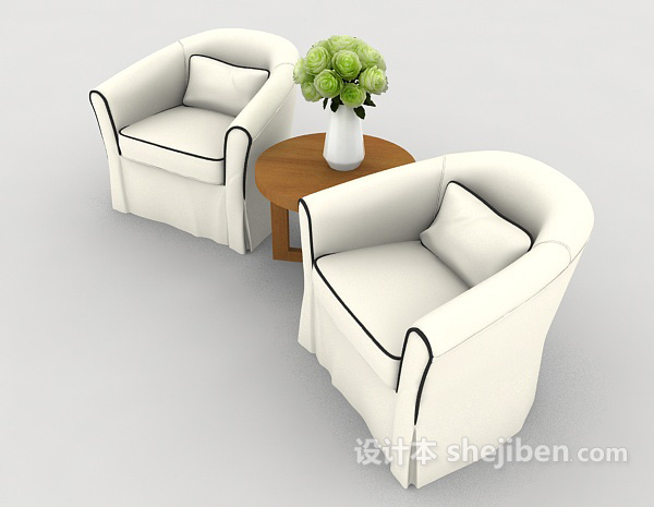 设计本白色简约单人沙发3d模型下载