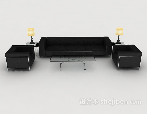 现代风格黑色简约商务组合沙发3d模型下载