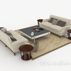 家居木质灰色组合沙发3d模型下载