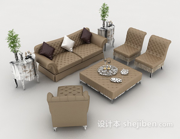 简欧棕色组合沙发3d模型下载