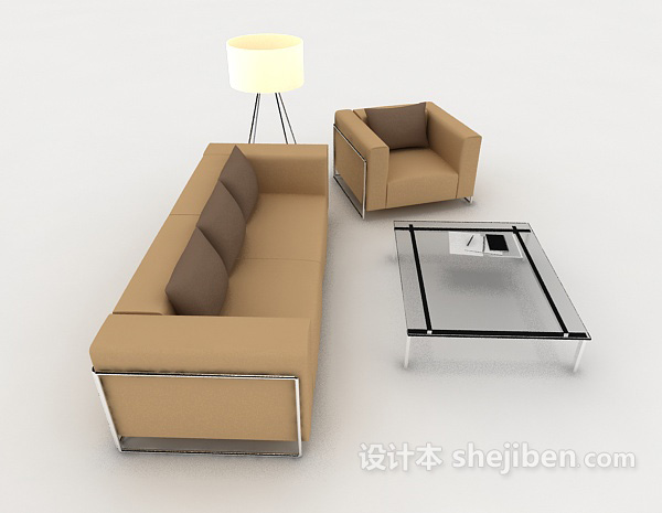 设计本现代家居棕色组合沙发3d模型下载