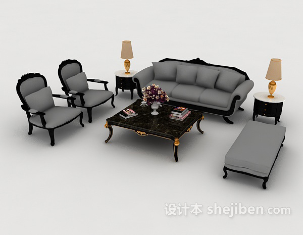 免费欧式风格家居型组合沙发3d模型下载