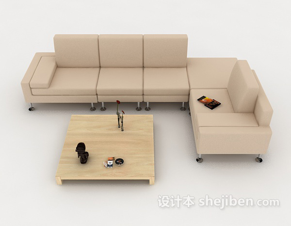 现代风格浅棕色简约家居组合沙发3d模型下载