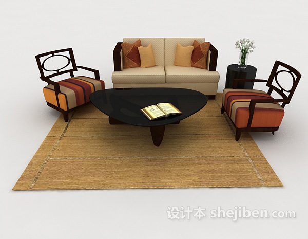 现代风格木质棕色个性组合沙发3d模型下载