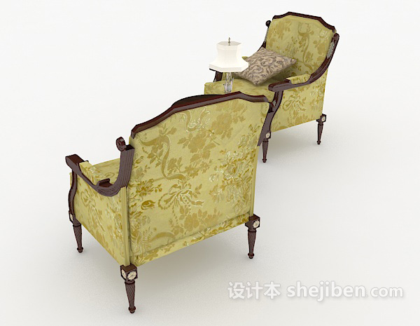 设计本欧式复古花纹单人沙发组合3d模型下载