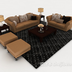 现代黄棕色组合沙发3d模型下载