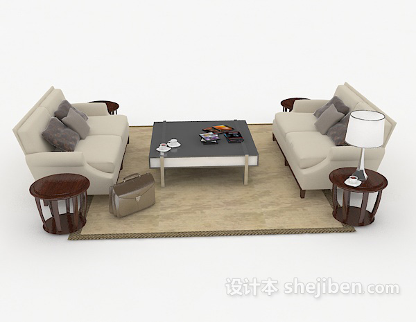现代风格家居木质灰色组合沙发3d模型下载