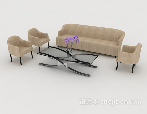 免费休闲简约浅棕色组合沙发3d模型下载