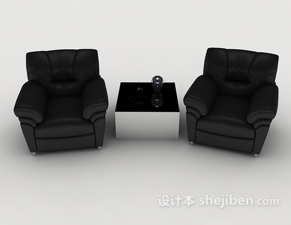 现代风格商务黑色单人沙发组合3d模型下载