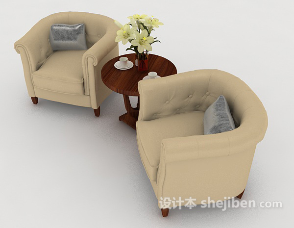 设计本浅棕色木质桌椅组合3d模型下载