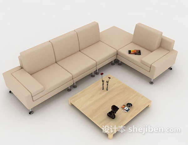 浅棕色简约家居组合沙发3d模型下载