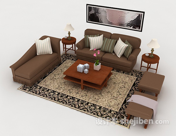 免费木质棕色组合沙发3d模型下载