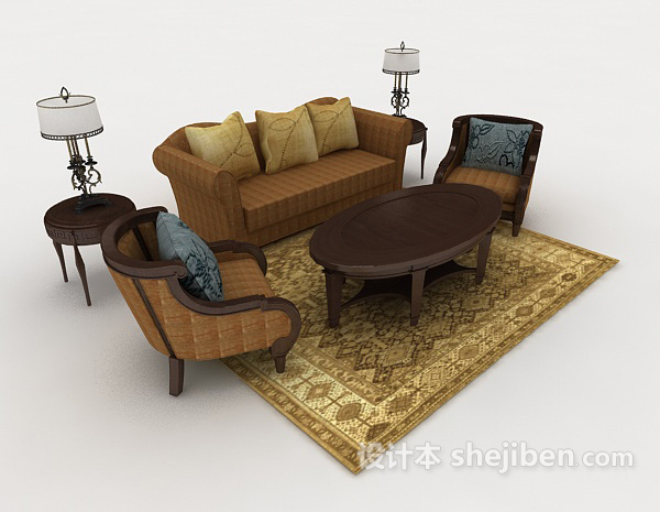 休闲家居木质棕色组合沙发