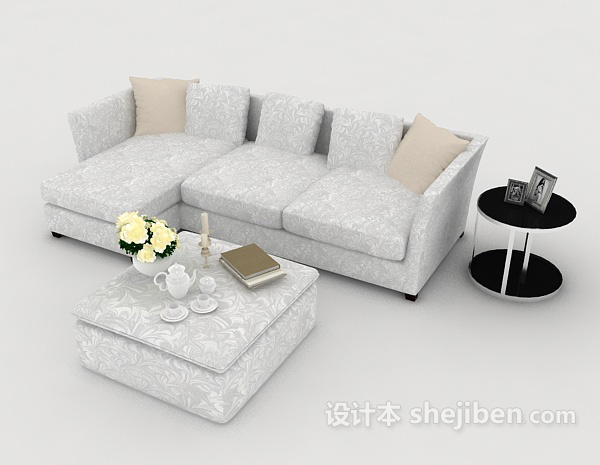 免费家居灰色花纹多人沙发3d模型下载