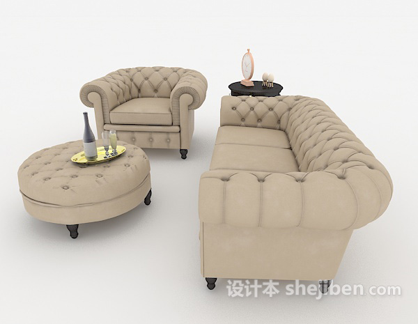 设计本欧式棕色家居简约组合沙发3d模型下载