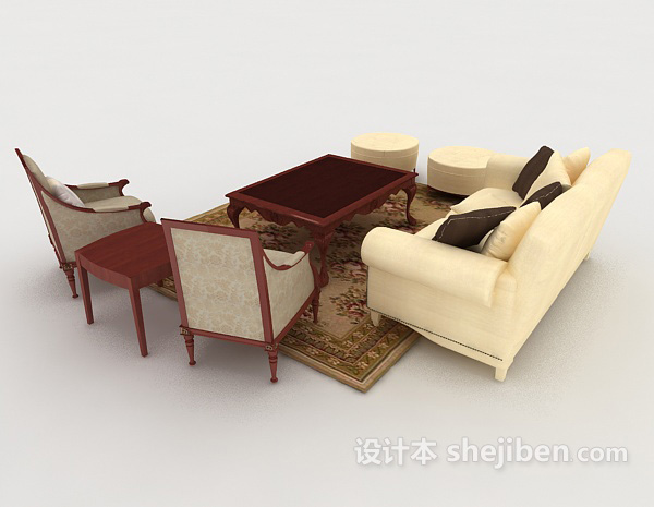 设计本欧式木质组合沙发3d模型下载