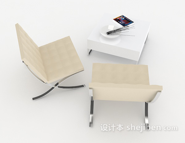 现代简约浅色桌椅组合3d模型下载