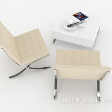 现代简约浅色桌椅组合3d模型下载