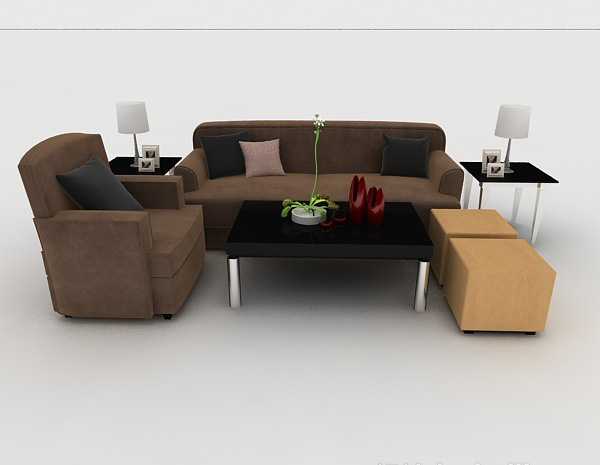 现代风格家居深棕色简约组合沙发3d模型下载