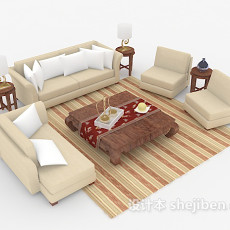 木质浅棕色组合沙发3d模型下载