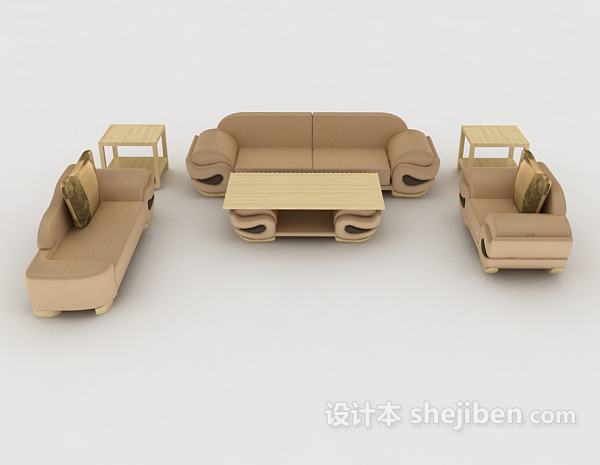 现代风格棕色家居木质组合沙发3d模型下载