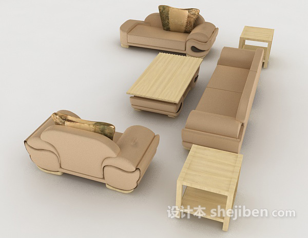 设计本棕色家居木质组合沙发3d模型下载