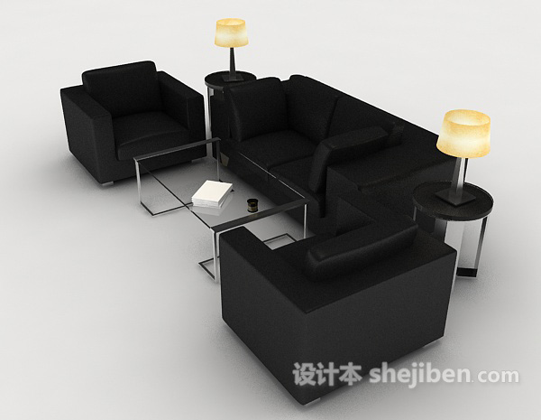 设计本商务黑色组合沙发3d模型下载
