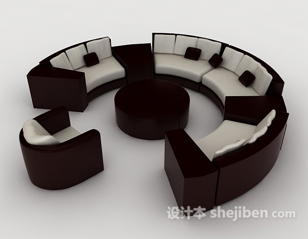 新中式圆形组合沙发3d模型下载