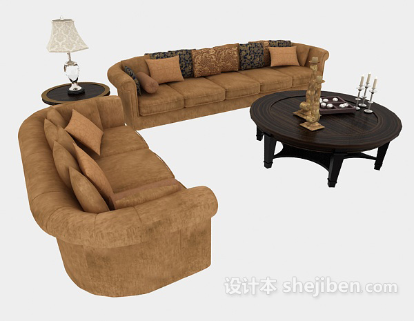 免费现代家居木质棕色组合沙发3d模型下载