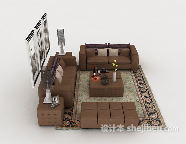 设计本家居棕色组合沙发3d模型下载