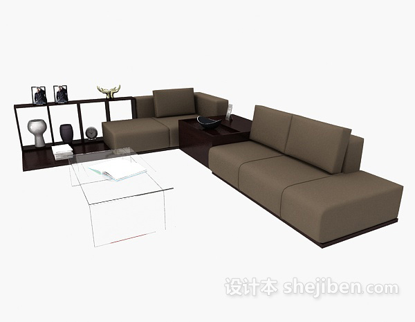 免费简约棕色休闲组合沙发3d模型下载