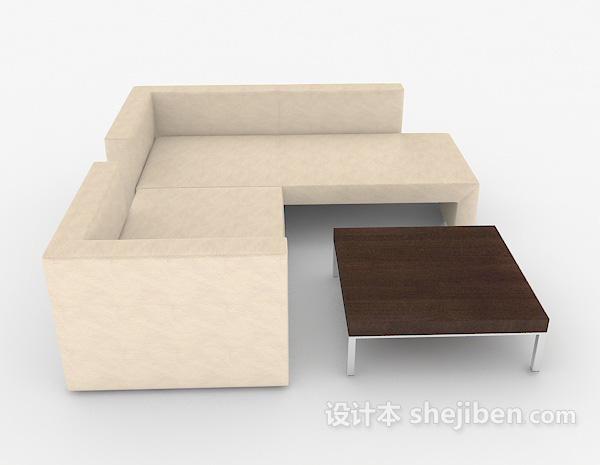 设计本现代简约米白色多人沙发3d模型下载
