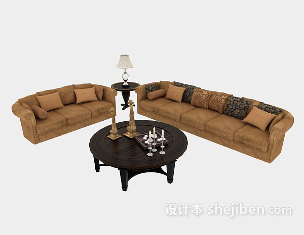 现代家居木质棕色组合沙发