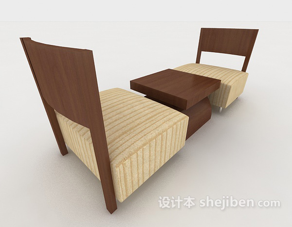 设计本休闲棕色木质桌椅组合3d模型下载