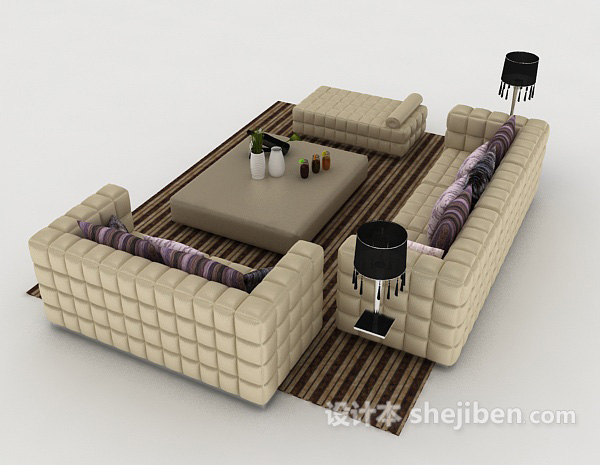 设计本家居菱格浅棕色组合沙发3d模型下载