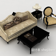 欧式棕色居家组合沙发3d模型下载
