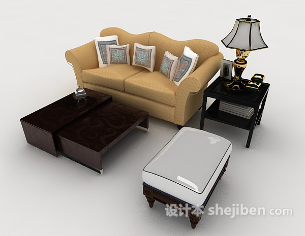 免费家居黄棕色双人沙发3d模型下载