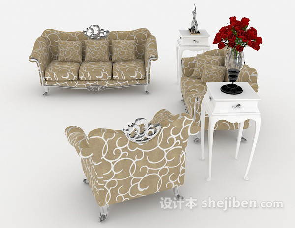 设计本欧式浅棕色家居组合沙发3d模型下载