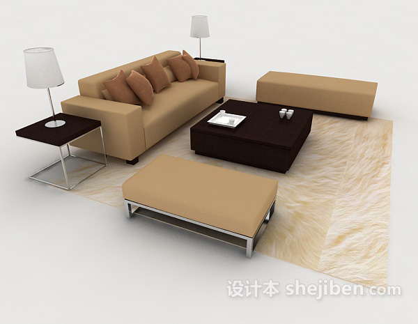 现代风格家居简约棕色组合沙发3d模型下载