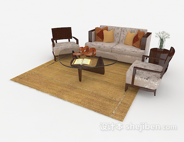 现代风格木质家居棕色组合沙发3d模型下载