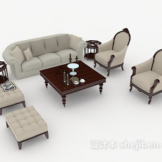 简欧浅灰色组合沙发3d模型下载