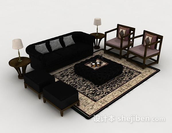 新中式大气木质组合沙发
