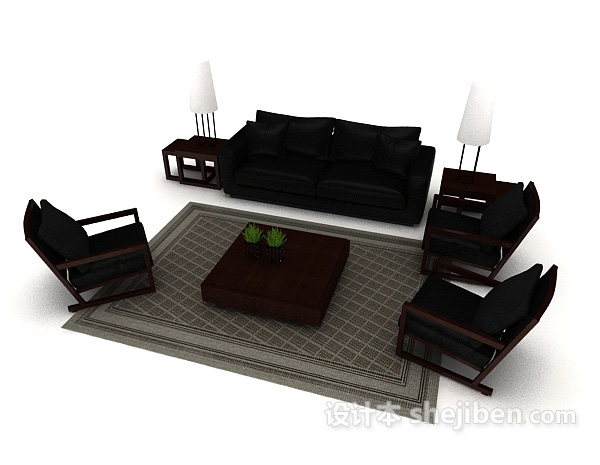 新中式风格简单组合沙发3d模型下载